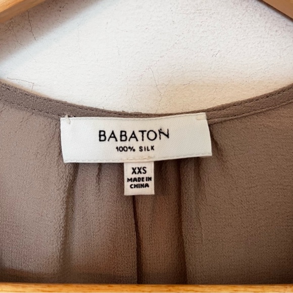 Babaton Aritzia Silk Blouse Surplice Peplum Taupe XXS Office Workwear - Picture 4 of 10
